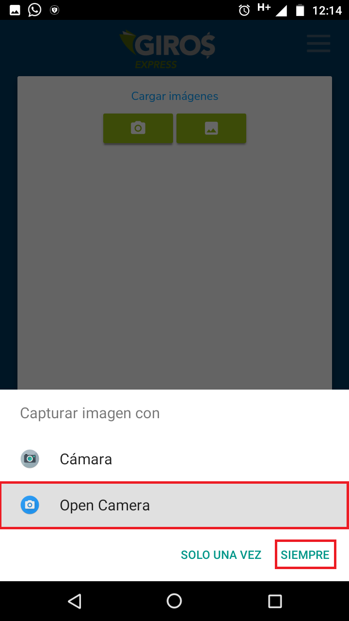 Seleccione <b class="text-red">OpenCamera</b> y luego presione el botón <b class="text-red">Siempre</b>