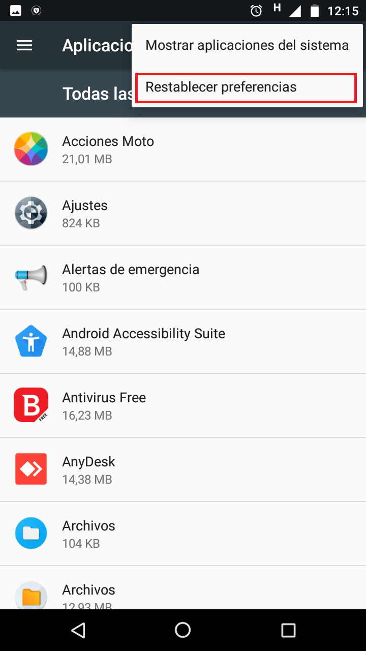 Presione en <b class="text-red">restablecer preferencias</b>