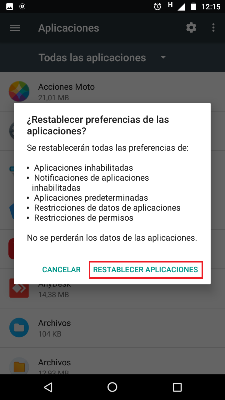 Toque en <b class="text-red">Restablecer Aplicaciones</b>