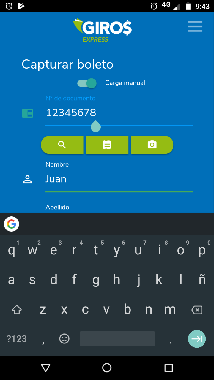 Toque sobre un campo para que se le desplegue el teclado en pantalla en los campos de texto