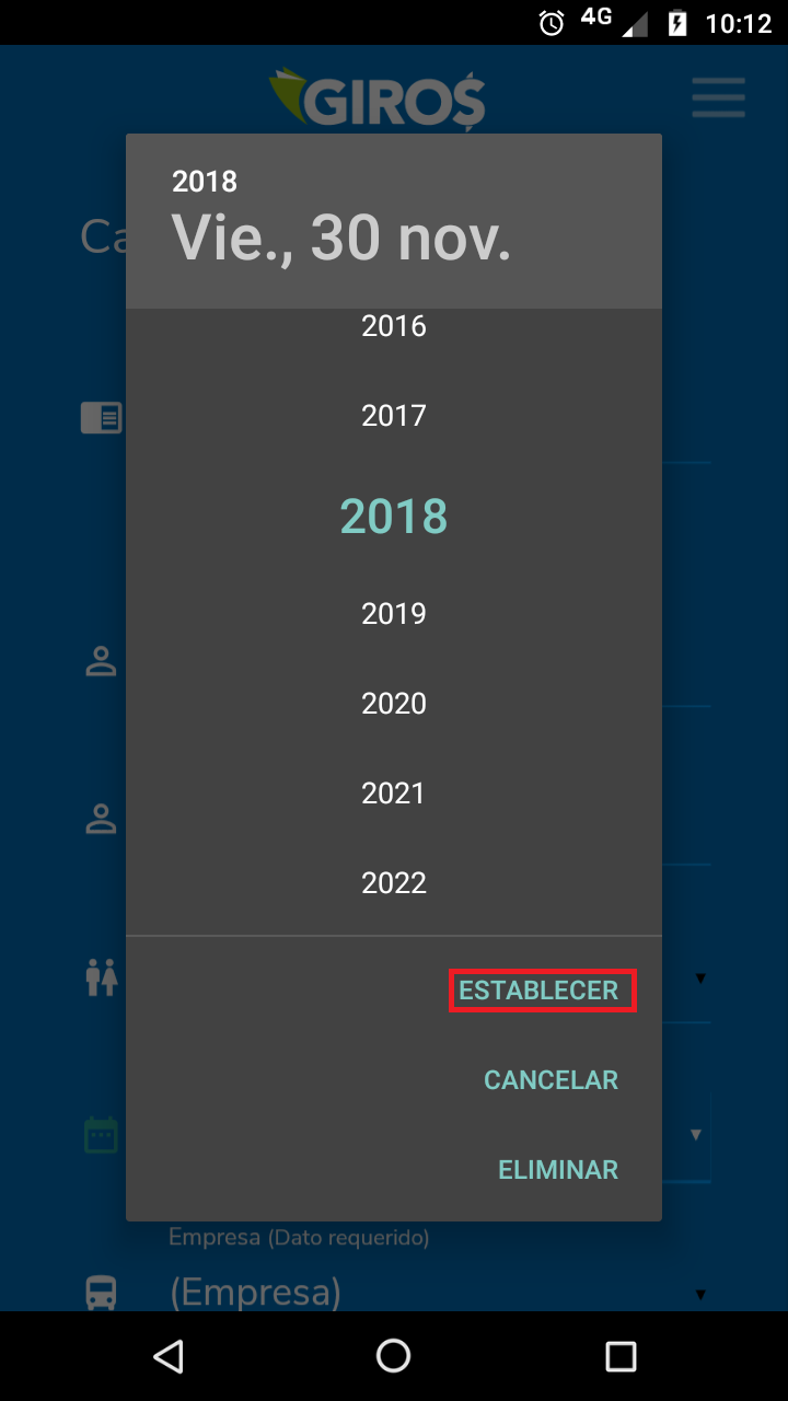 Una vez seleccionado el año presione en "Establecer"