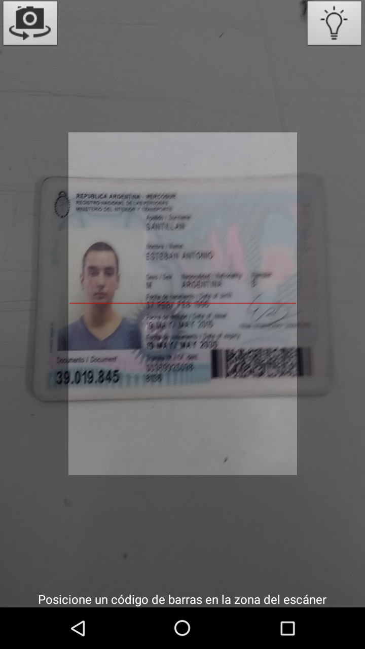 Enfoque el código PDF417 para capturar el documento