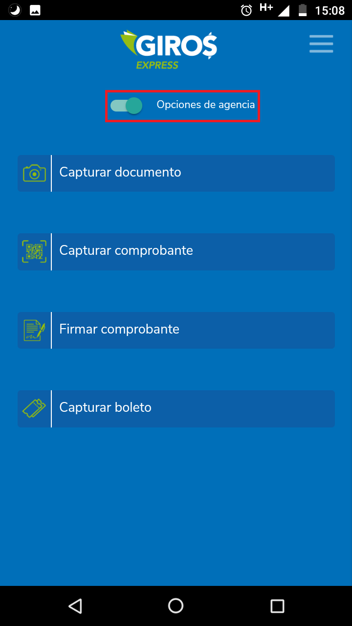Toque el menú "Capturar Boleto"