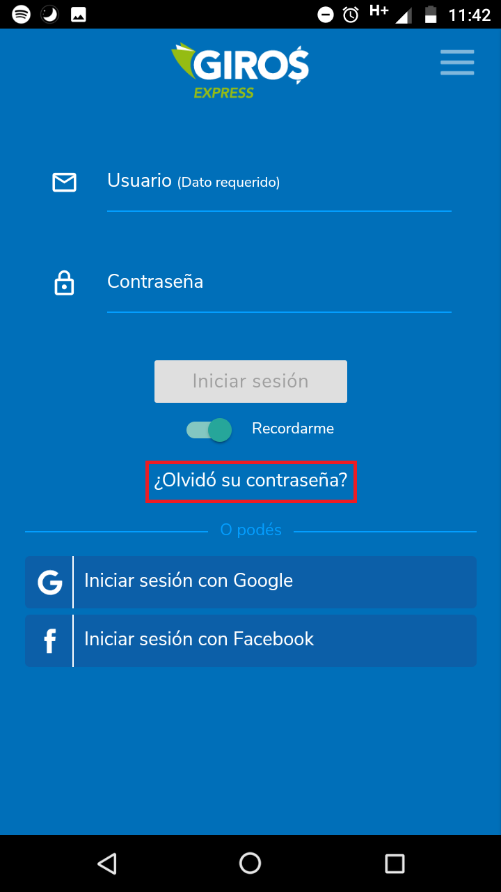 Toque en <b class="text-red">¿Olvido su contraseña?</b>