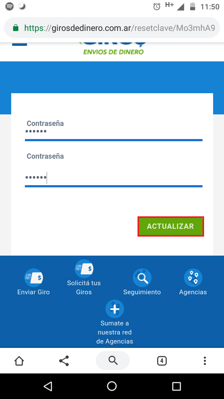 Haga click en <b class="text-red">Borrar Password</b>