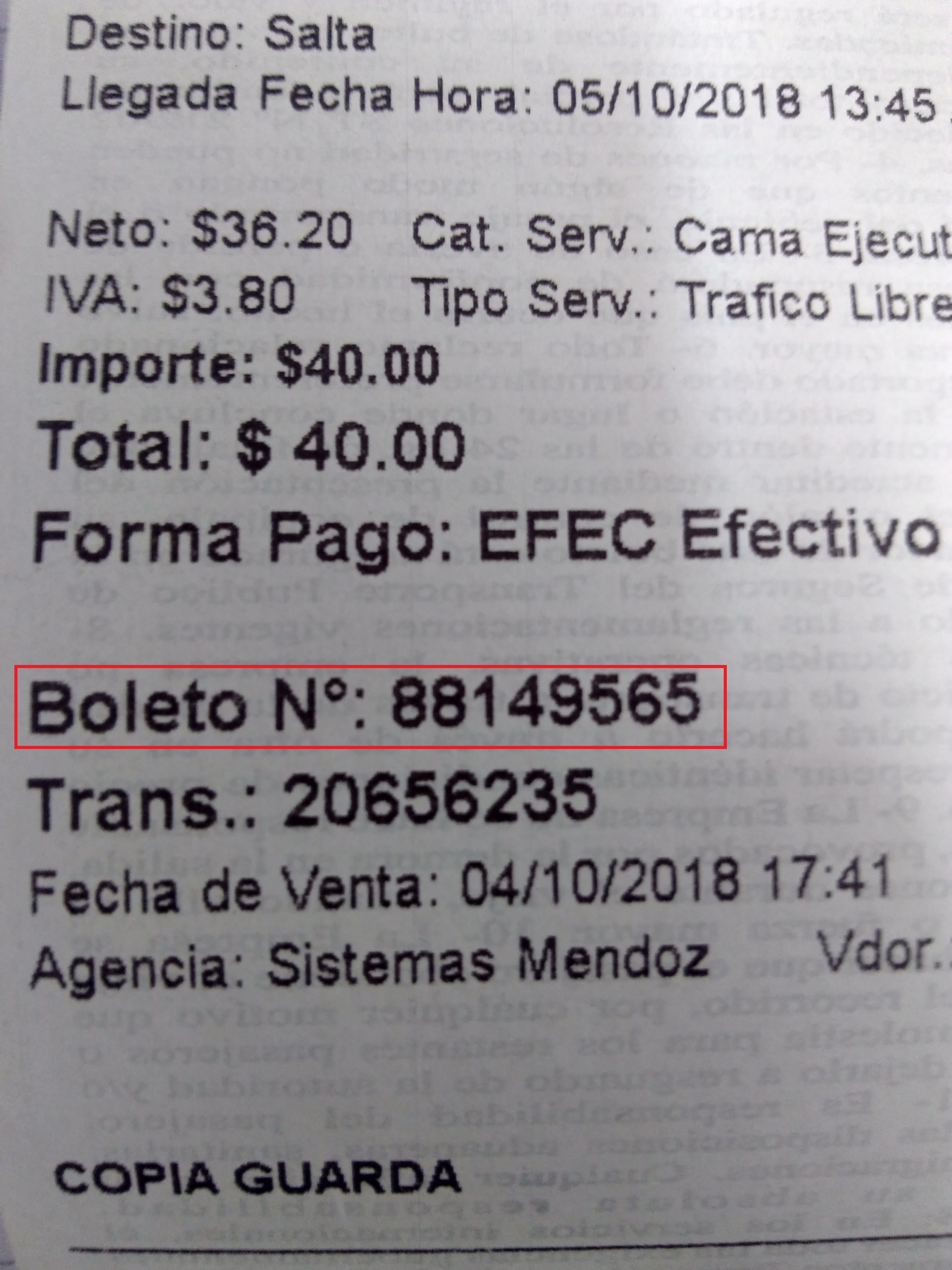 Número de boleto