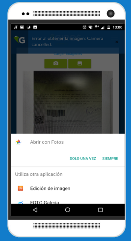 Toque seleccione una aplicación para abrir la imagen