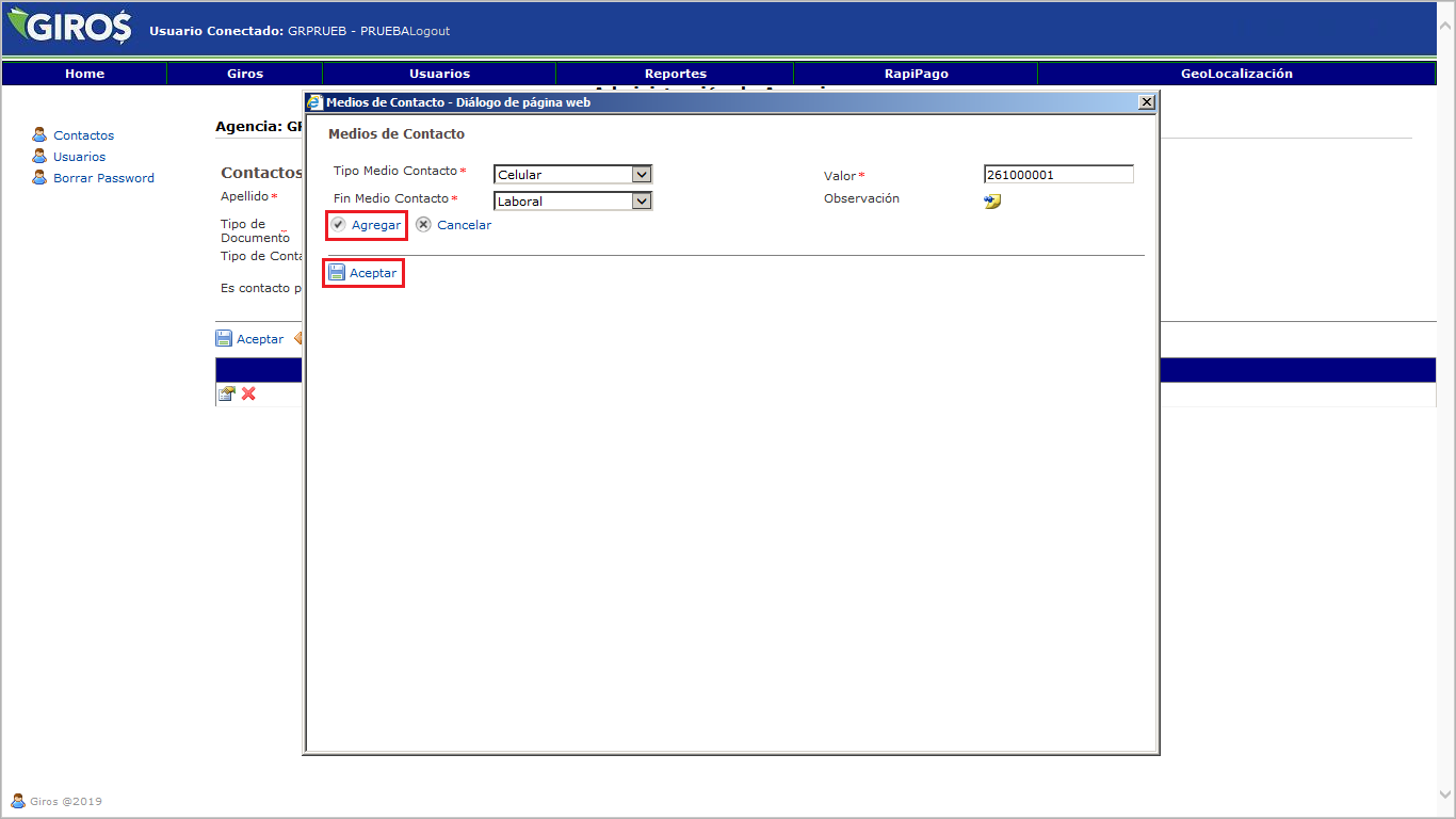 Medios de contacto <sup class="text-red">*actualemte disponible utilizando sólo Internet Explorer</sup>