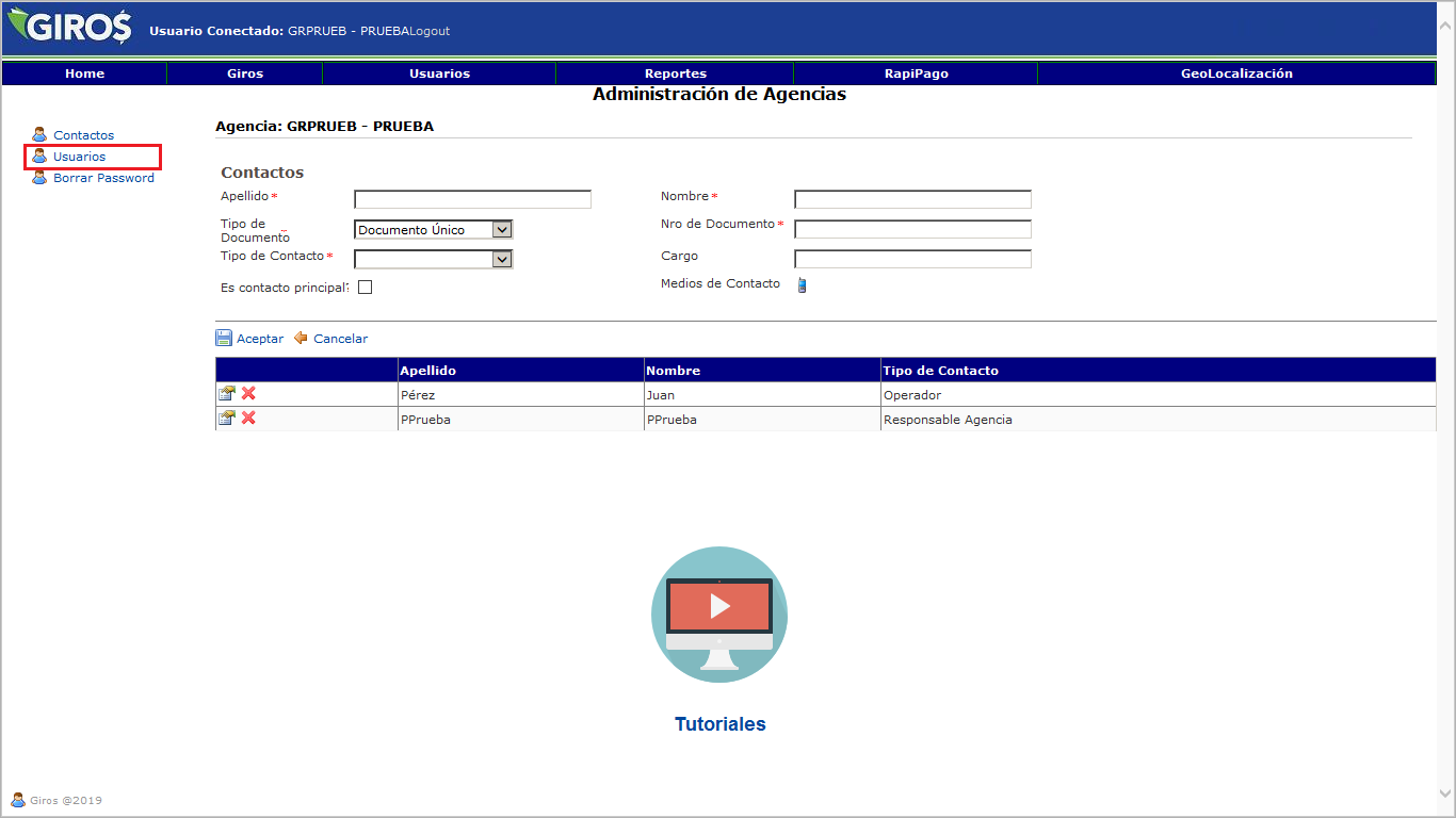 Una vez creado el contacto, vaya a <b class="text-red">Usurios</b>